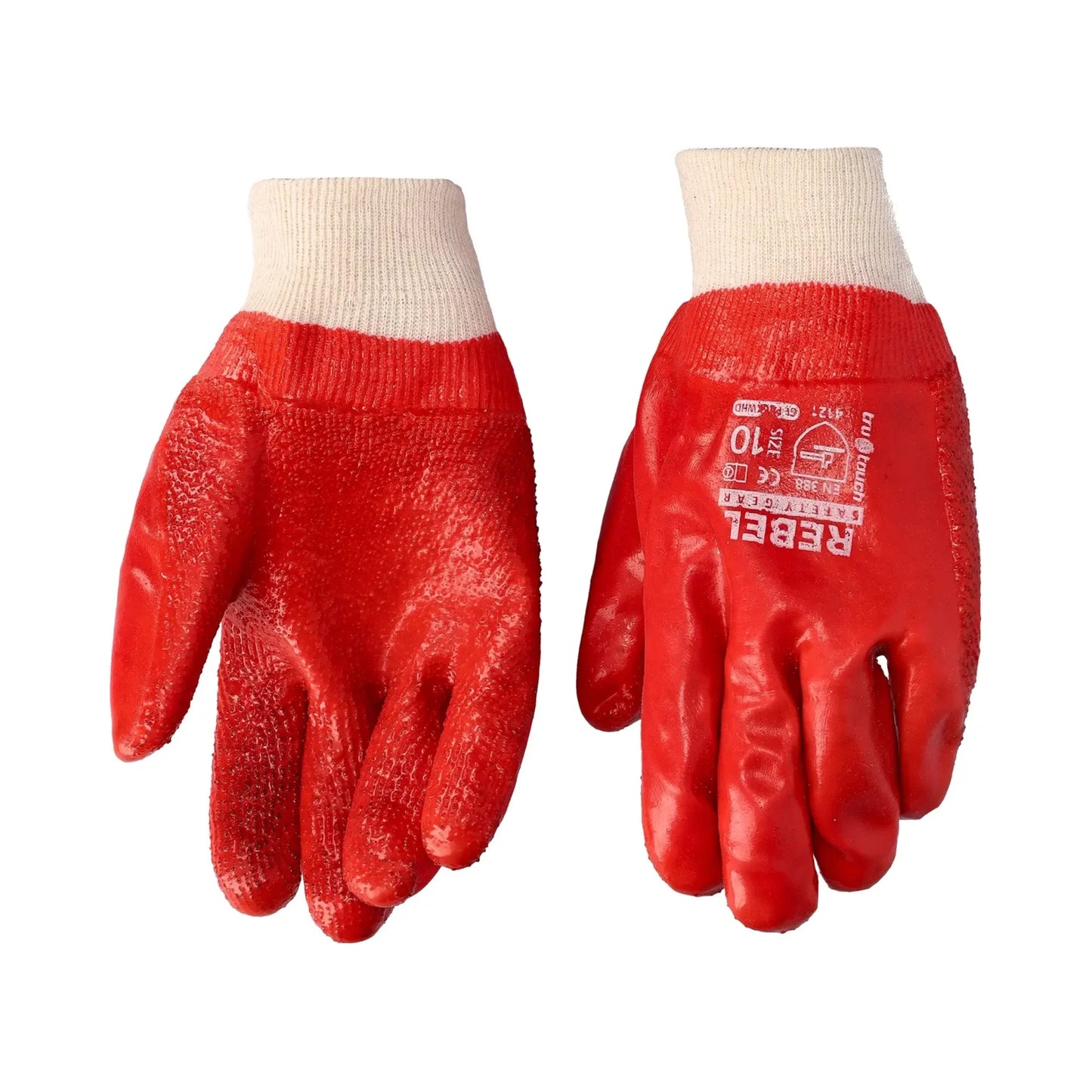 REBEL Tru Touch Red PVC Heavy Duty Gloves Rough Palm