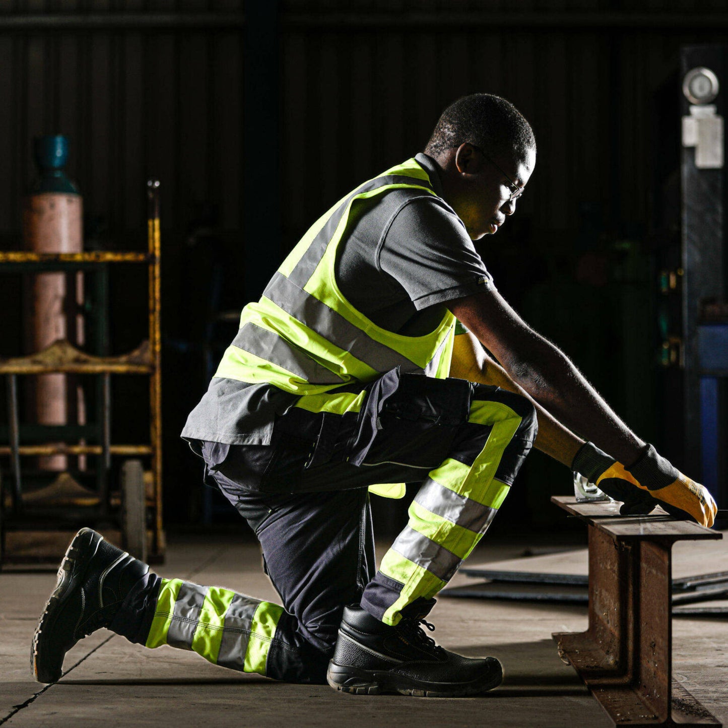 REBEL Men’s Tech Gear Trousers NightGlo Lime and Gun Metal