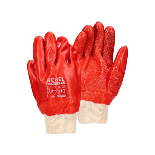 REBEL Tru Touch Red PVC Heavy Duty Gloves Rough Palm