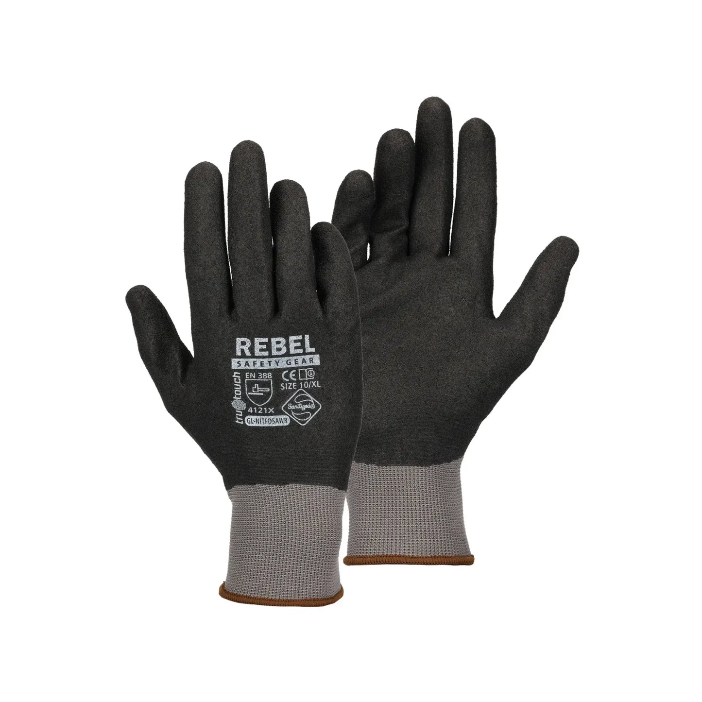 REBEL Tru Touch Black Full Dip Sandy Nitrile Gloves