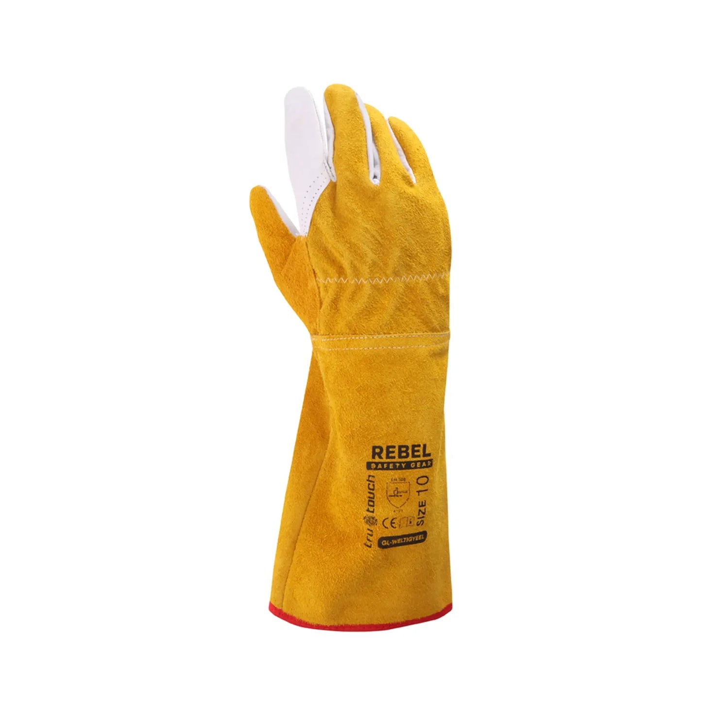 REBEL Tru Touch Yellow Split/Grain Leather Tig Welders Elbow Gloves