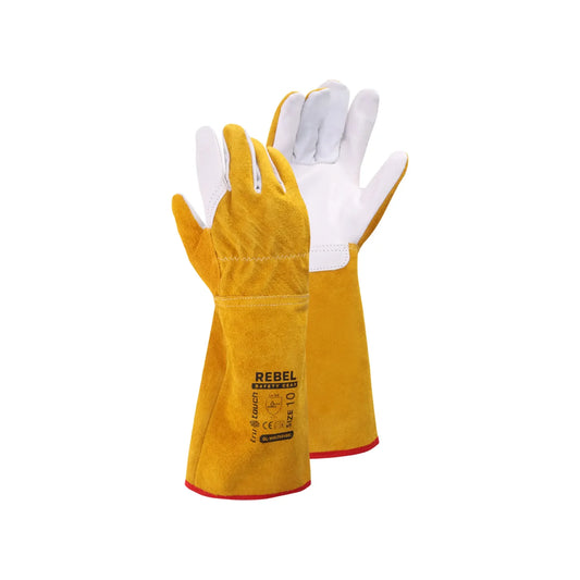 REBEL Tru Touch Yellow Split/Grain Leather Tig Welders Elbow Gloves
