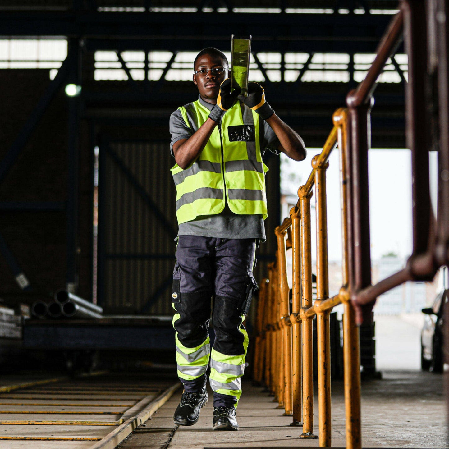 REBEL Men’s Tech Gear Trousers NightGlo Lime and Gun Metal