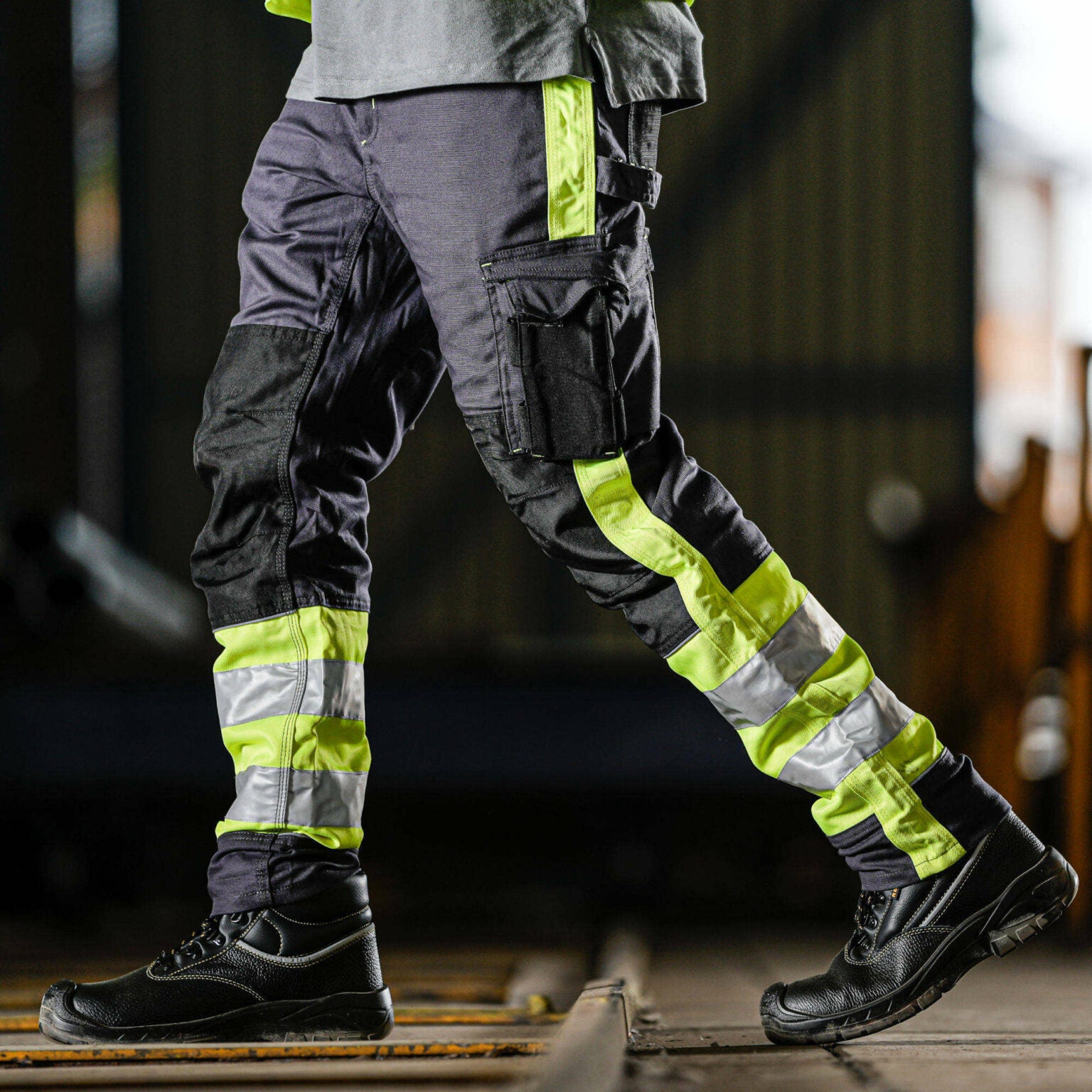 REBEL Men’s Tech Gear Trousers NightGlo Lime and Gun Metal