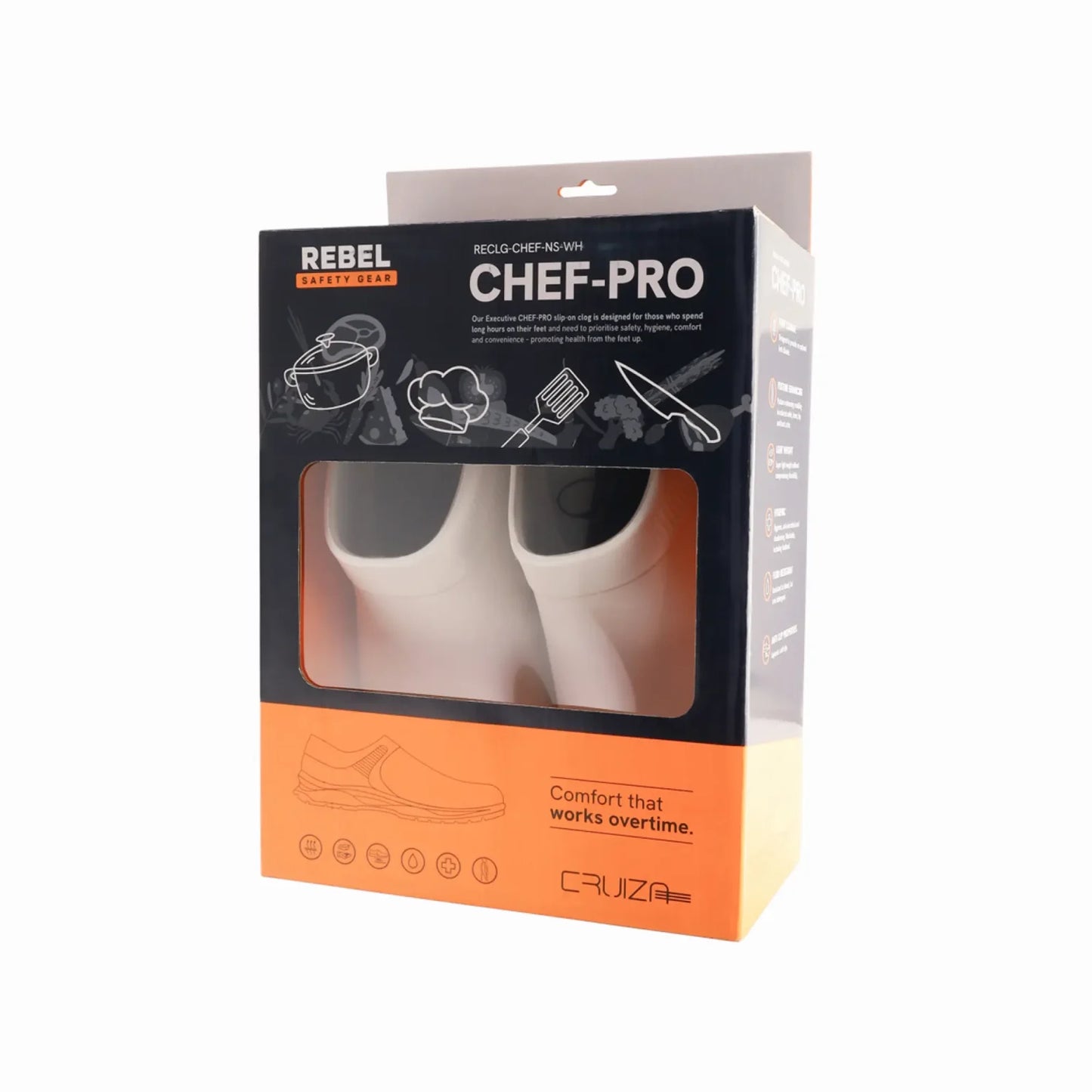 REBEL Cruiza Chef-Pro Slip-on Clog No Strap White and Black