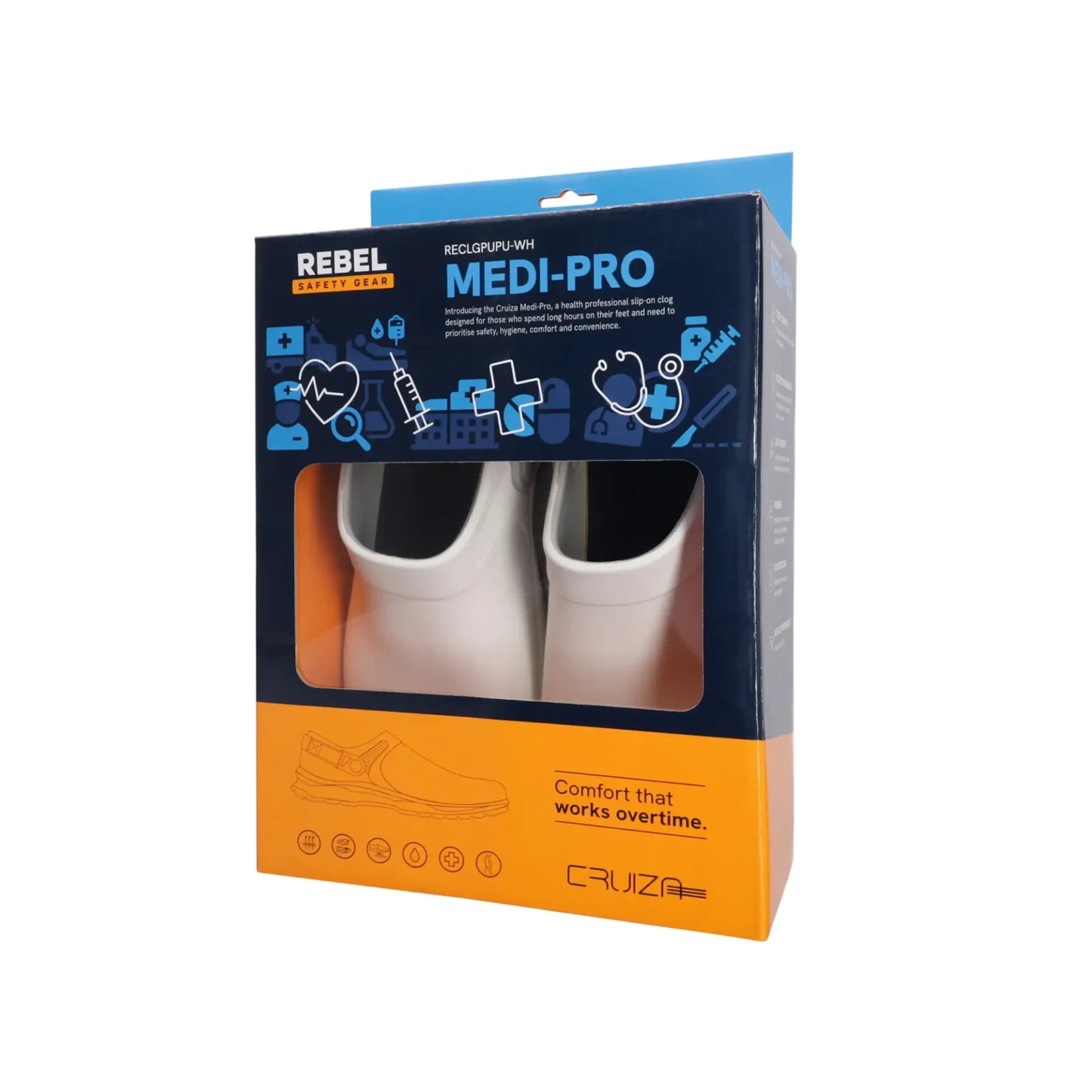 REBEL Cruiza Medi-Pro Slip-on Clog White and Blue